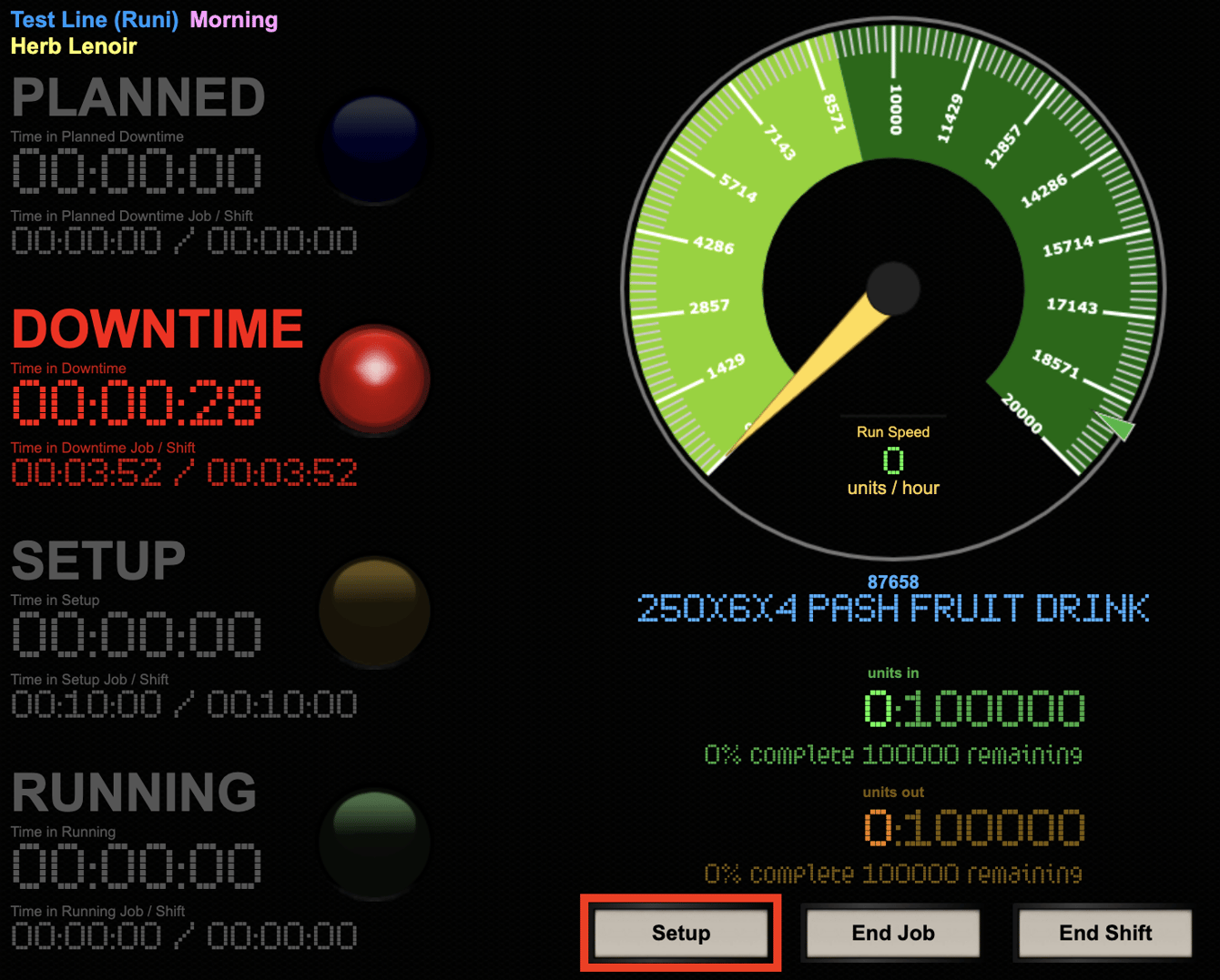 How to allocate downtime while in a Setup?