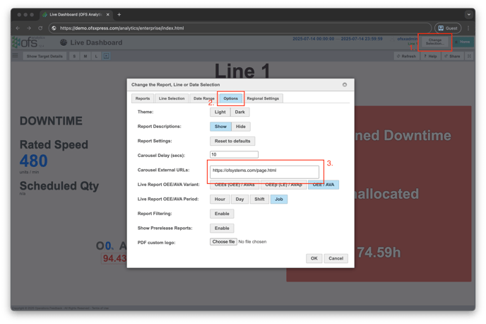 An image of OFS Analytics showing how to add URLs to the carousel view.