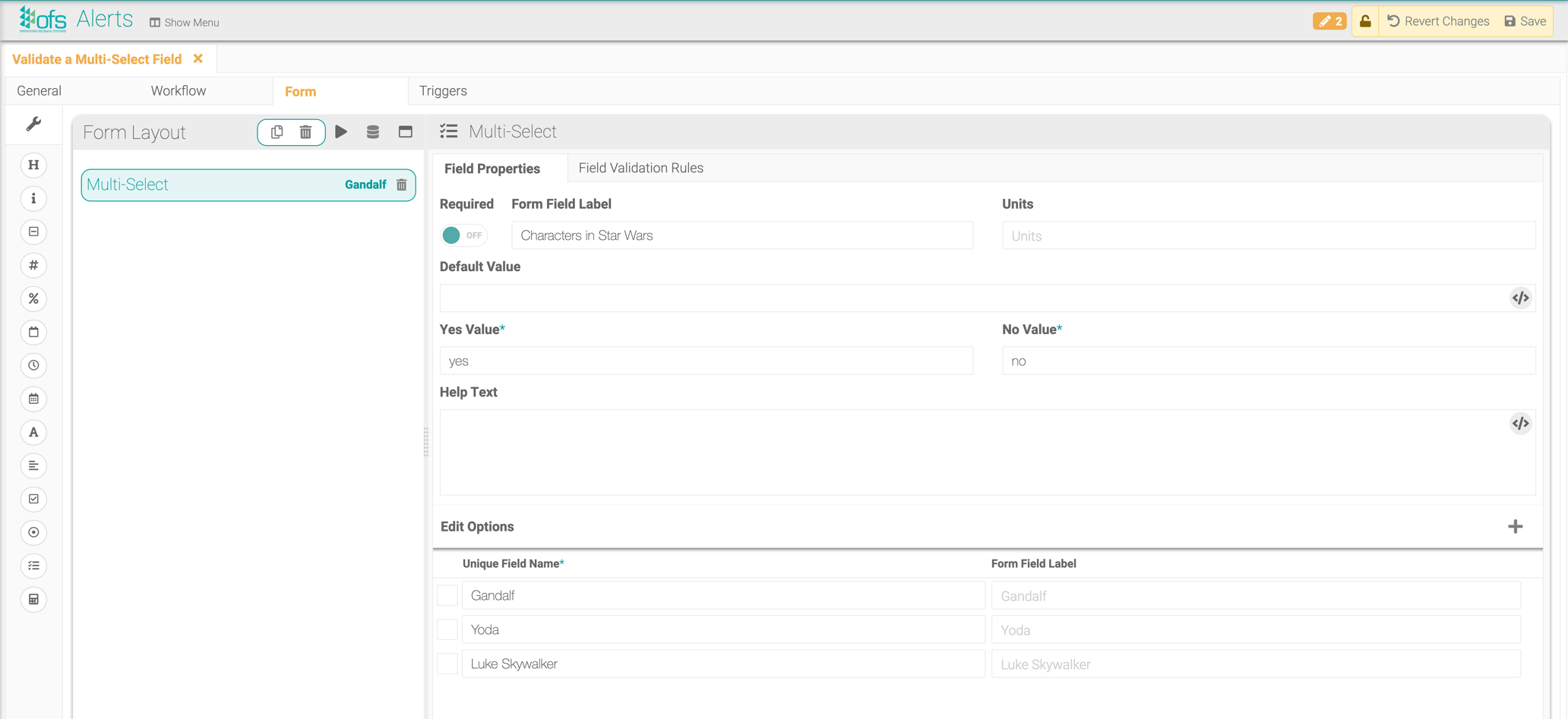 How to create a validation for the Multi-Select field in forms?